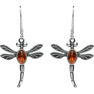 C W Sellors Sterling Silver Amber Dragonfly Hook Earrings - Option1 Value / Silver