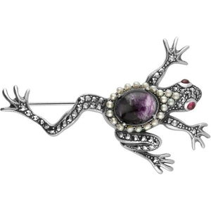 C W Sellors Sterling Silver Blue John Marcasite Pearl Frog Brooch - Silver
