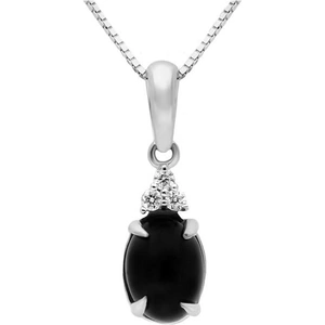 C W Sellors 18ct White Gold Whitby Jet Diamond Oval Three Stone Necklace - Default Title / White Gold