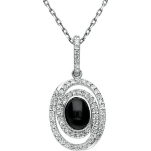 C W Sellors 18ct White Gold Whitby Jet 0.38ct Diamond Oval Spiral Design Necklace - Default Title / White Gold