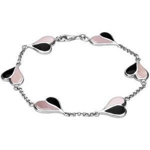 C W Sellors Sterling Silver Whitby Jet Pink Mother of Pearl Split Heart Bracelet - Default Title / Silver