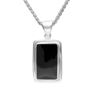 C W Sellors Sterling Silver Whitby Jet Ribbed Edged Oblong Necklace - Default Title / Silver