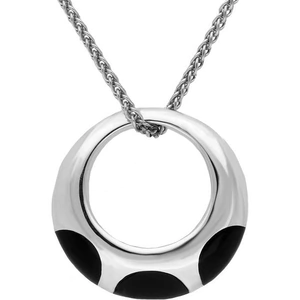 C W Sellors Sterling Silver Whitby Jet Three Stone Open Ring Necklace - Silver