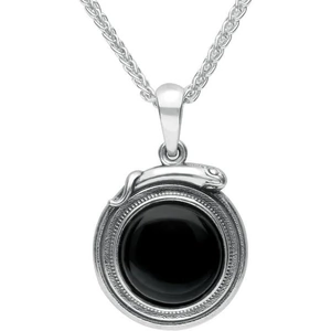 C W Sellors Sterling Silver Whitby Jet Small Round Snake Edge Necklace - Default Title / Silver