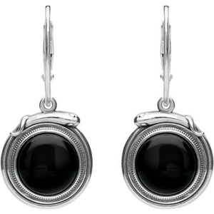 C W Sellors Sterling Silver Whitby Jet Small Round Snake Edge Hook Drop Earrings - Default Title / Silver