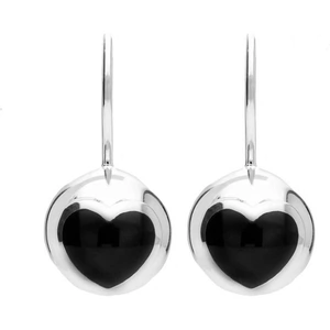 C W Sellors Sterling Silver Whitby Jet Eclipse Heart Sphere Hook Earrings - Option1 Value / Silver