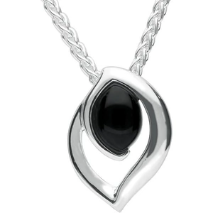C W Sellors Sterling Silver Whitby Jet Marquise Flame Necklace - Silver