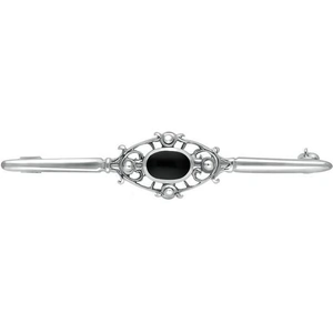 C W Sellors Sterling Silver Whitby Jet Victorian Style Bar Brooch - Default Title / Silver