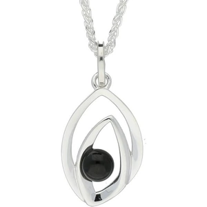 C W Sellors Sterling Silver Whitby Jet Abstract Flame Stone Necklace - Silver
