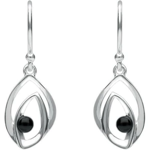 C W Sellors Sterling Silver Whitby Jet Abstract Flame Stone Drop Earrings - Silver
