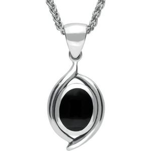 C W Sellors Sterling Silver Whitby Jet Heritage Oval Necklace - Default Title / Silver
