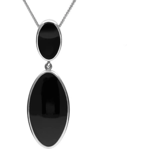C W Sellors Sterling Silver Whitby Jet Oval Drop Necklace - Default Title / Silver