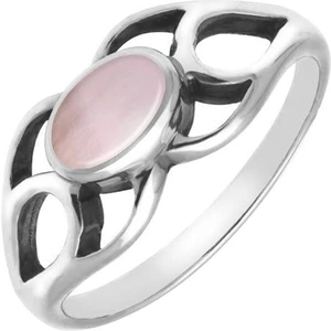 C W Sellors Sterling Silver Pink Mother of Pearl Oval Lattice Ring - Silver