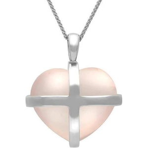 C W Sellors Sterling Silver Rose Quartz Large Cross Heart Necklace - Default Title / Silver