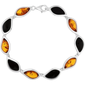 C W Sellors Sterling Silver Whitby Jet Amber Ten Stone Small Leaf Bracelet - Default Title / Silver