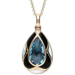 C W Sellors 18ct Rose Gold Diamond Whitby Jet Blue Topaz Pear Necklace - Default Title / Rose Gold