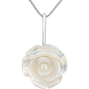 C W Sellors Sterling Silver White Mother of Pearl Tuberose 20mm Rose Necklace - Option1 Value / Silver