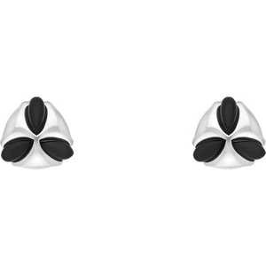 C W Sellors Sterling Silver Whitby Jet Three Stone Triangle Stud Earrings - Silver