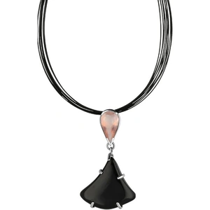 C W Sellors Sterling Silver Whitby Jet Rose Quartz Multi-Cord Necklace D - Silver
