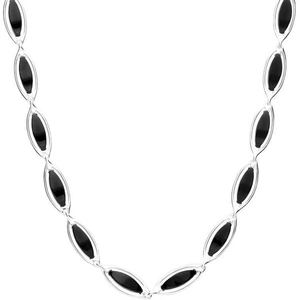 C W Sellors Sterling Silver Whitby Jet Open Edged Necklace - Silver