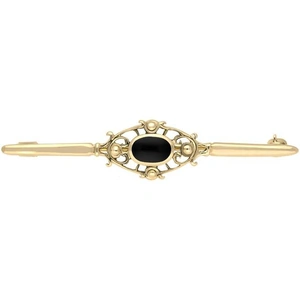 C W Sellors 9ct Yellow Gold Whitby Jet Victorian Style Bar Brooch - Default Title / Yellow Gold