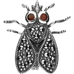 C W Sellors Sterling Silver Marcasite Garnet House Style Fly Brooch