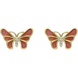 C W Sellors 18ct Yellow Gold Diamond Red Enamel House Style Butterfly Stud Earrings