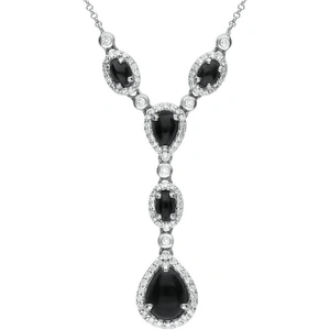 C W Sellors 18ct White Gold Whitby Jet 0.59ct Diamond Pear & Oval Necklace