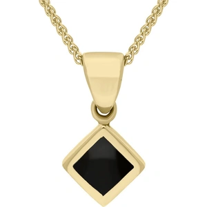C W Sellors 9ct Yellow Gold Whitby Jet Dinky Square Necklace