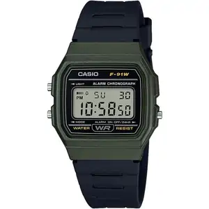 Casio 'Classic' Green, LCD and Black Plastic/Resin Quartz Chronograph Watch