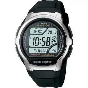 Mens Casio 'Waveceptor' Silver, Grey and Black Stainless Steel and Plastic/Resin Quartz Chronograph Radio-Controlled Watch