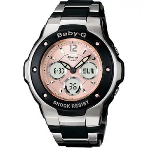 Ladies Casio 'Baby-G' Black, Pink and Silver Stainless Steel and Resin Quartz Chronograph Watch