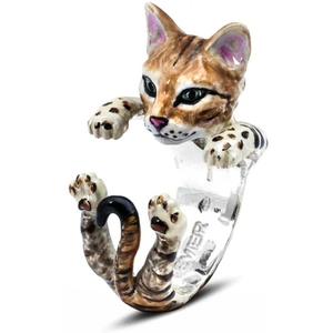 Cat Fever Sterling Silver Enamelled Bengal Hug Ring