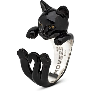 Cat Fever Sterling Silver Enamelled Black European Hug Ring