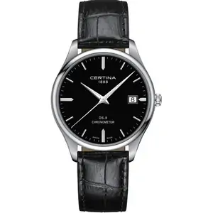 Mens Certina DS8 Black Dial Leather Strap Watch