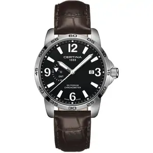 Mens Certina DS Podium GMT Black Dial Brown Leather Strap Watch