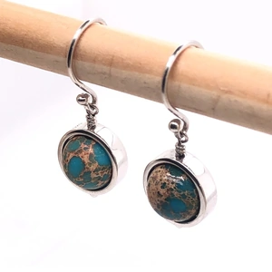 Charles P. Bahringer Jewelry Sterling Silver and Impression Jasper Round Earrings