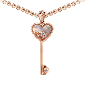Rose Gold, Diamonds & Mother Of Pearl Heart Key Pendant | Chekotin Jewellery