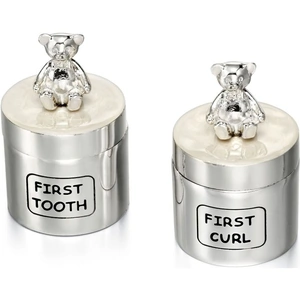 Childrens D For Diamond Silver Plated Tooth Box and Curl Box