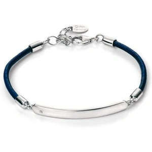 Childrens D For Diamond Sterling Silver Blue Leather ID Bracelet