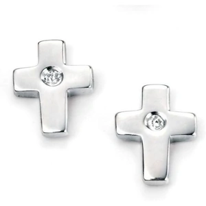 Childrens D For Diamond Sterling Silver Cross Stud Earrings