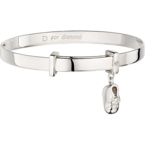 Childrens D For Diamond Sterling Silver Bootie Charm Expander Bangle