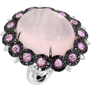 Damiani 18ct White Gold Pink Sapphire Quartz and Diamond Ring - Ring Size O