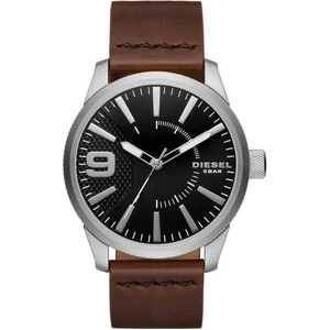 View product details for the Diesel Mens Rasp Black Dial Dark Brown Leather Strap Watch DZ1802
