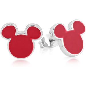 Ladies Disney Couture White Gold Plated Mickey Mouse 90th Anniversary Mickey Mouse Anniversary Red Enamel Stud Earrings