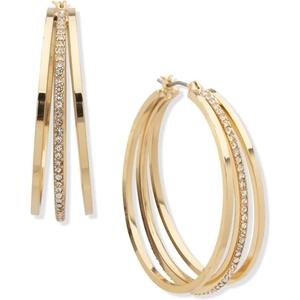 DKNY Jewellery Gold Coloured 40mm 3 Row Pave Hoop Earrings