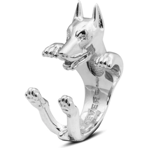 Dog Fever Sterling Silver Doberman Hug Ring - L / Silver