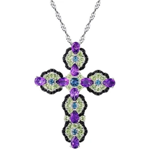 DS Jewellery Amethyst & Blue Topaz Cross Necklace