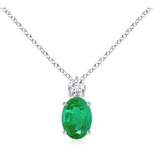 DS Jewellery 14kt Gold Solitaire Emerald & Diamond Necklace