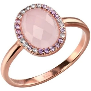 Ladies Elements Sterling Silver Rose Quartz and Cubic Zirconia Ring Size N